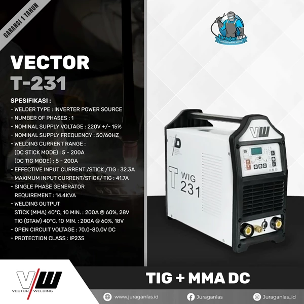 T-231 Vector DC TIG Pulse + MMA Welding Machine 200A