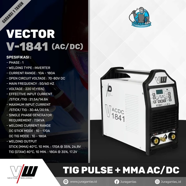 V-1841 Vector AC/DC TIG Pulse + MMA Welding Machine 180A