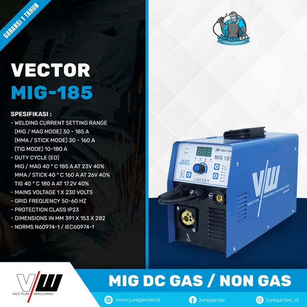 Vector Mig-185 Gas / Gasless DC Mig Welding Machine Mesin Las Mig non gas